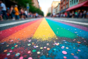 Riesgos psicosociales LGTBIQ+ durante el Orgullo con confeti y visibilidad